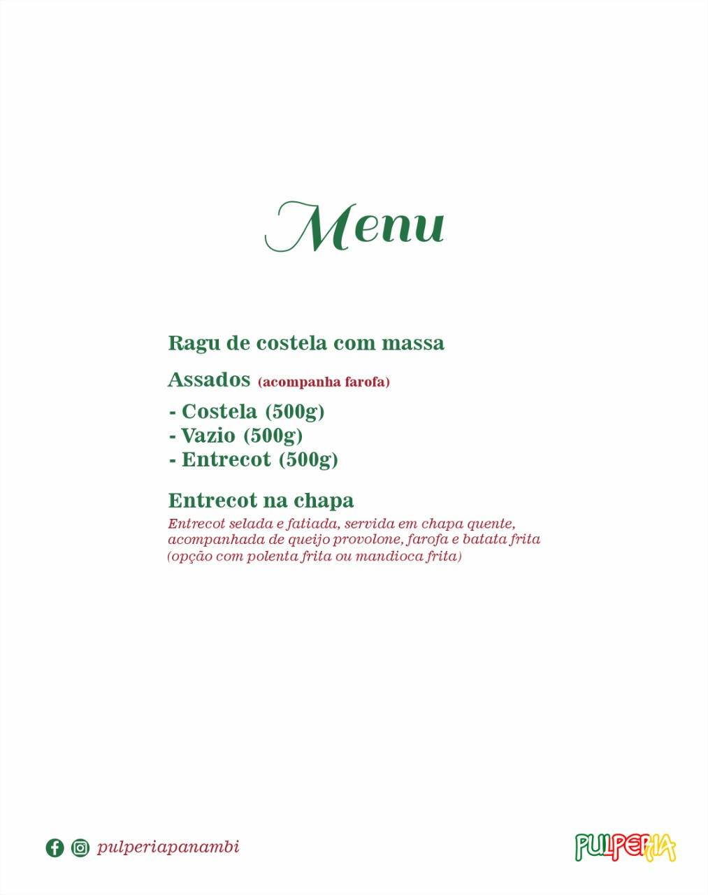 Restaurante, parrilla e pizzaria Pulperia cardápio