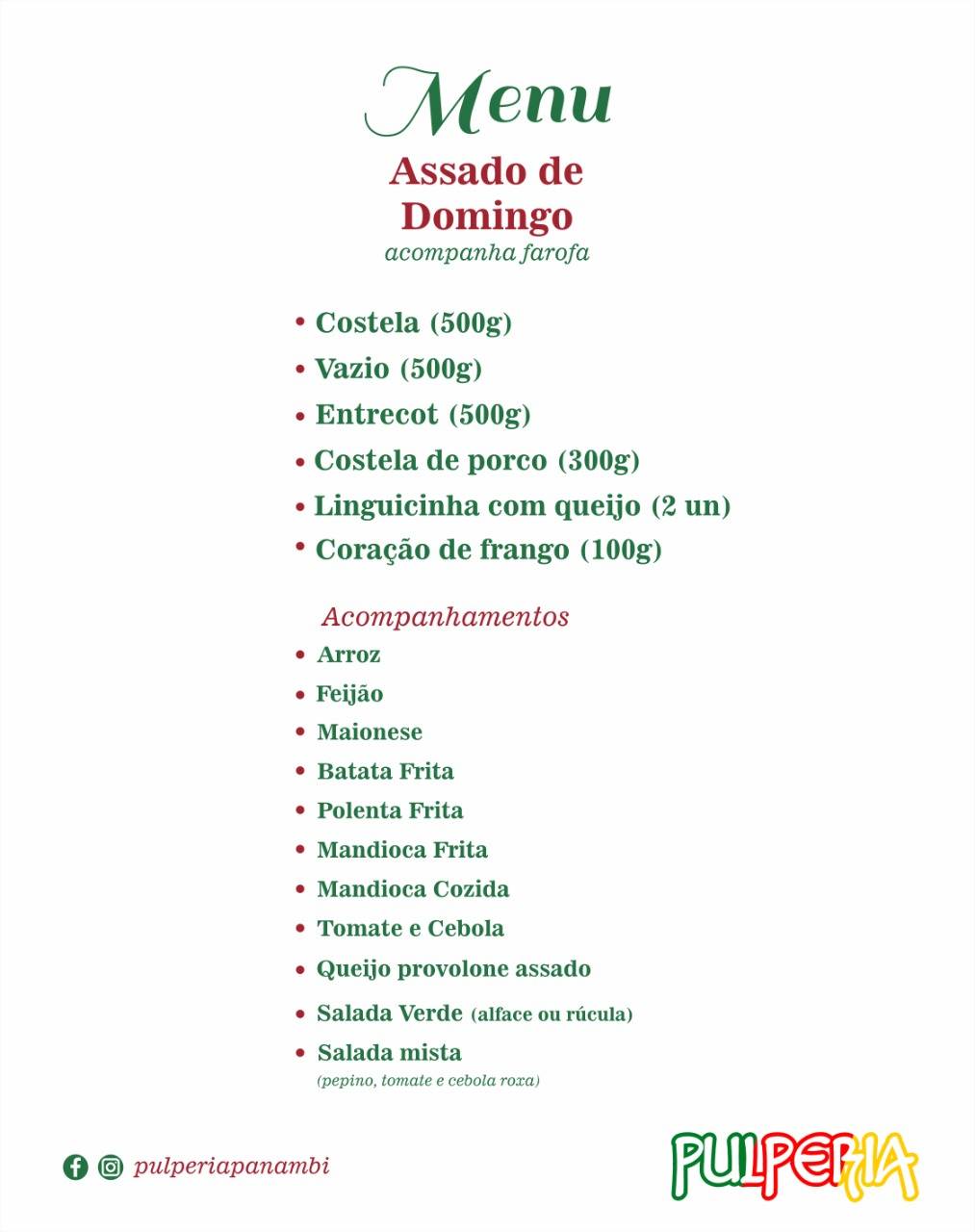 Restaurante, parrilla e pizzaria Pulperia cardápio
