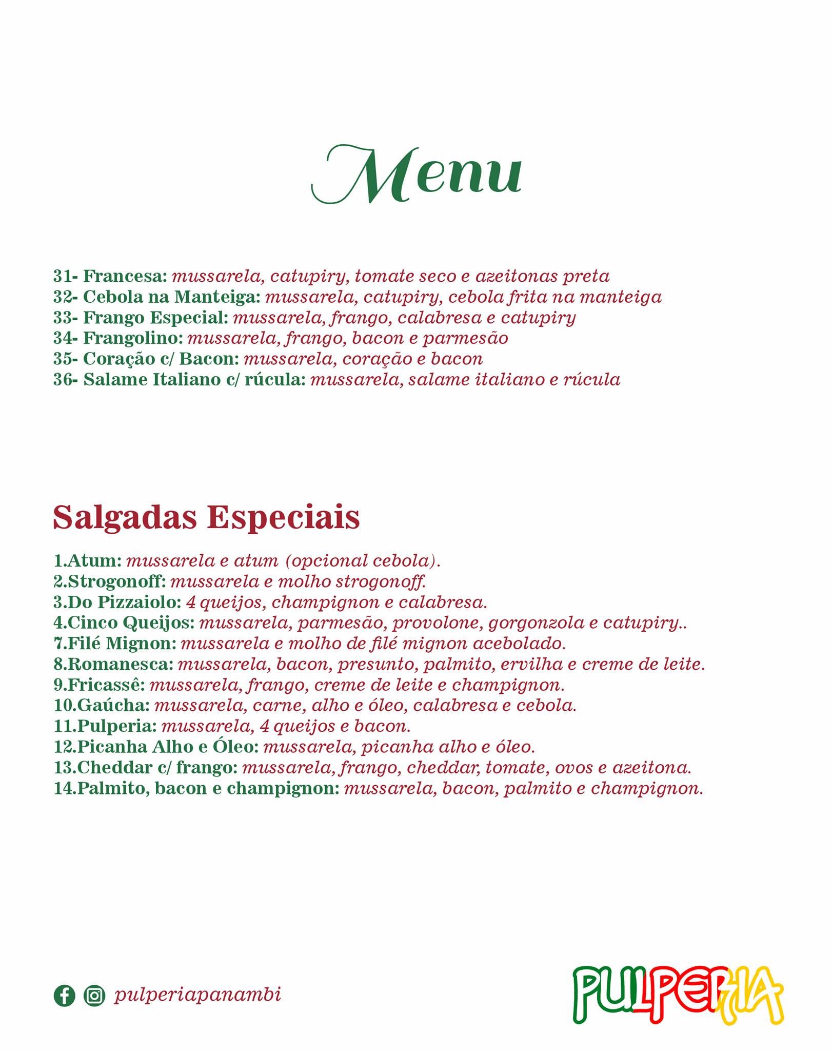 Restaurante, parrilla e pizzaria Pulperia cardápio
