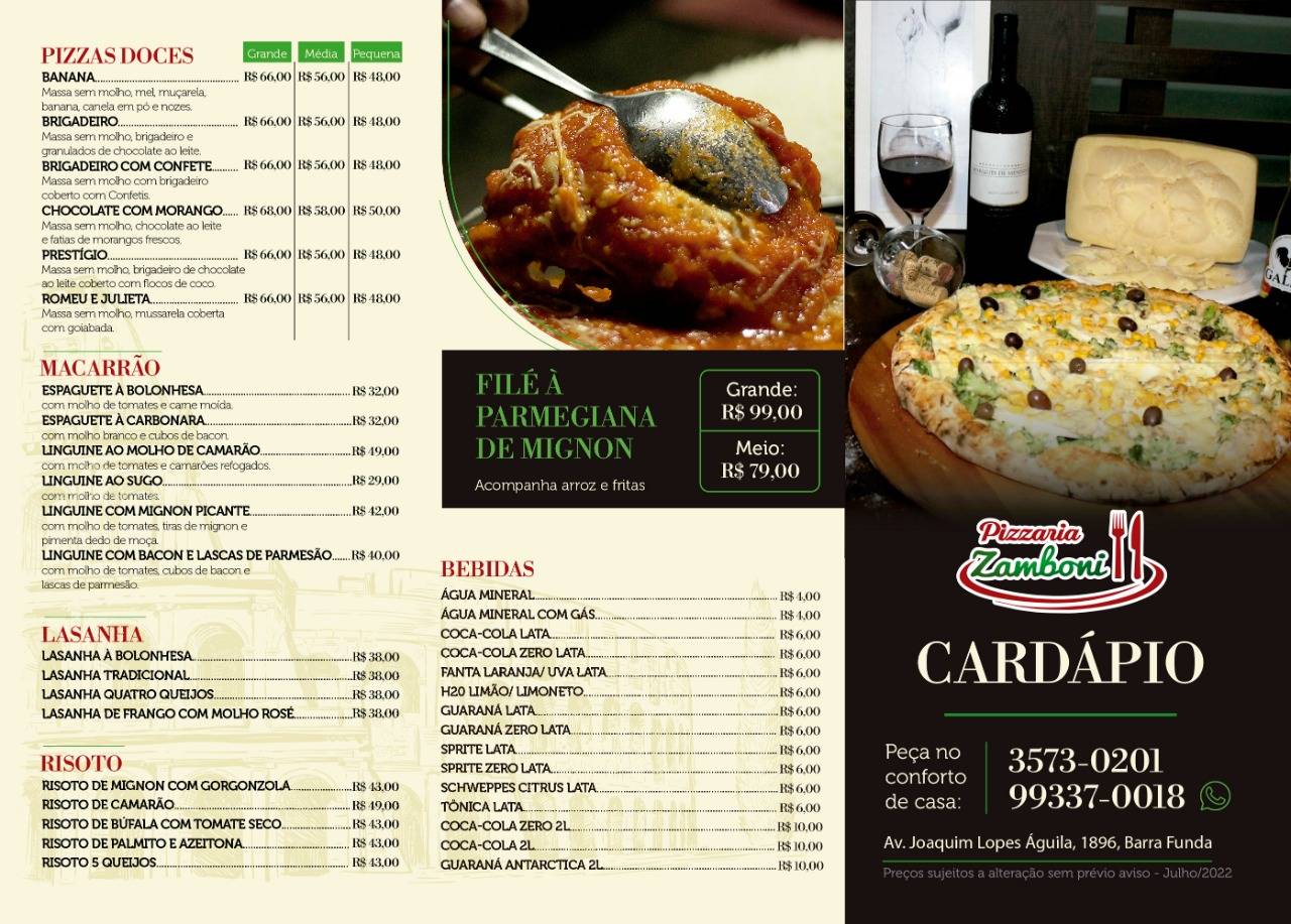 Pizzaria Zamboni cardápio