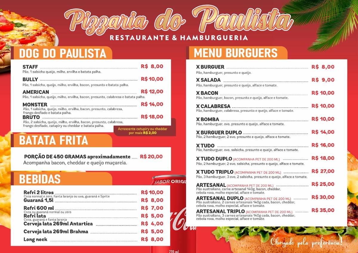 Pizzaria do Paulista cardápio