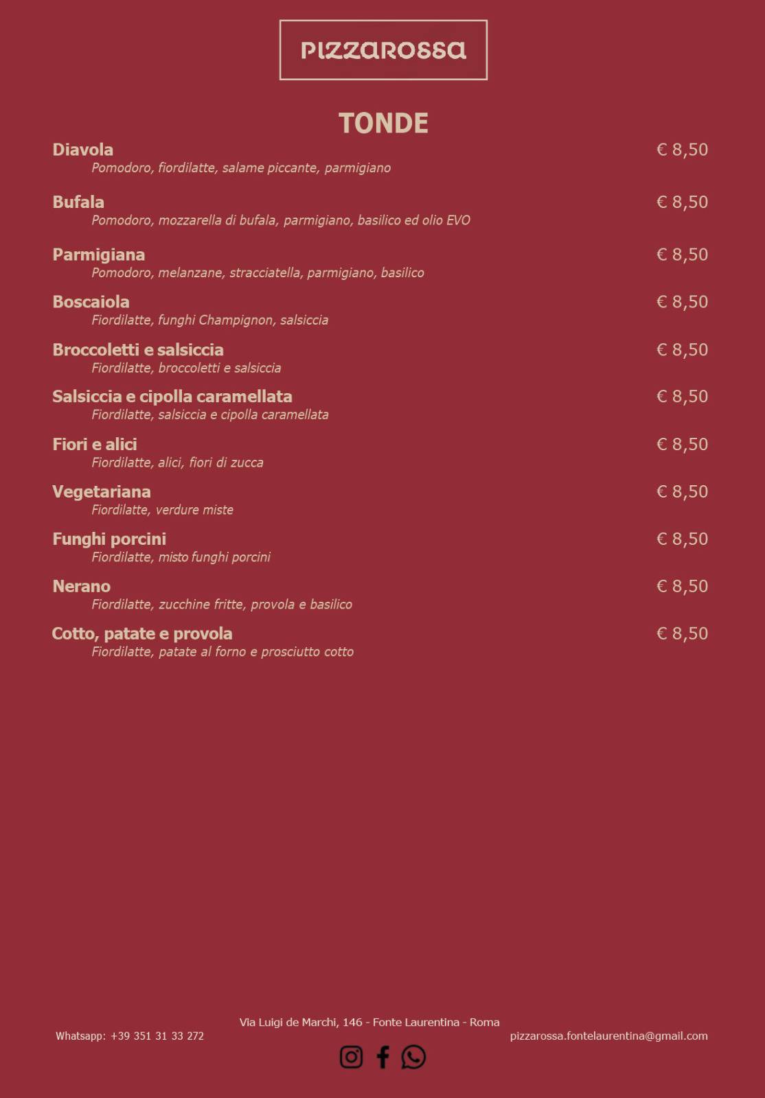 Menu di Pizzarossa 