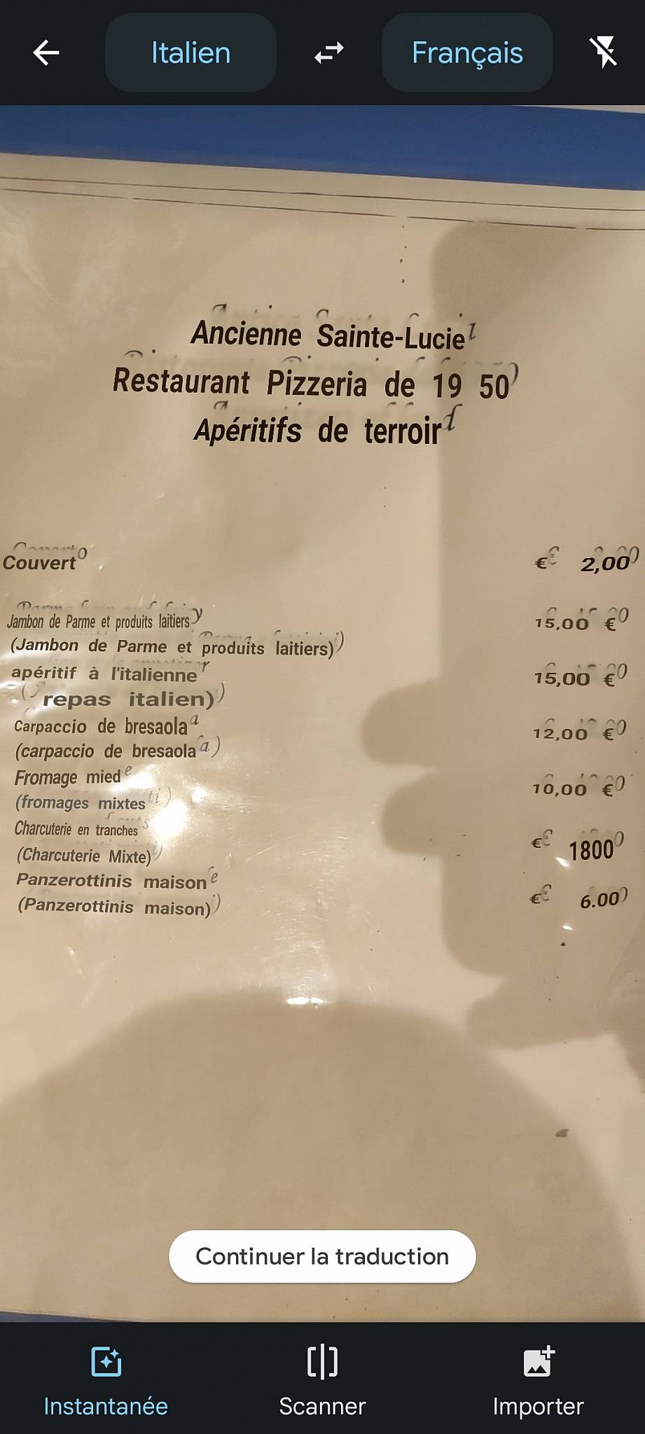 Menu di Antica Santa Lucia 