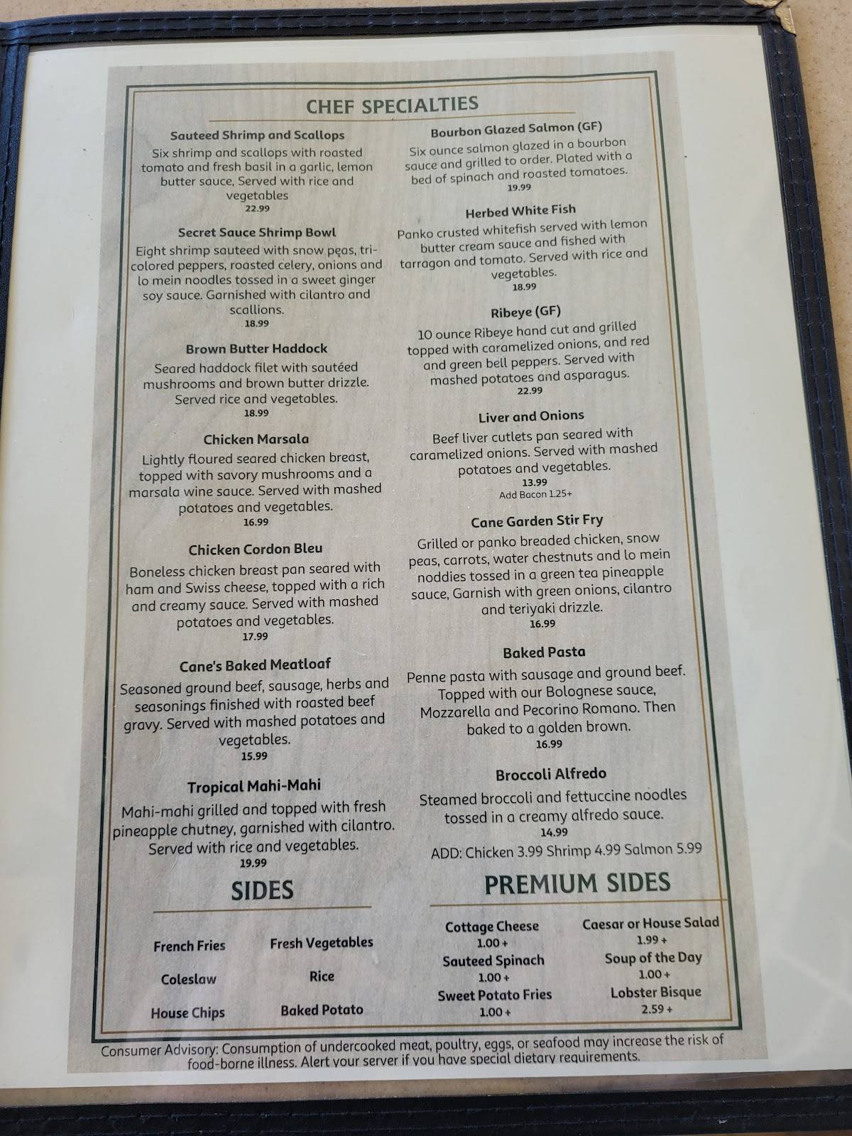 Menu at Cane Garden Country Club, The Villages