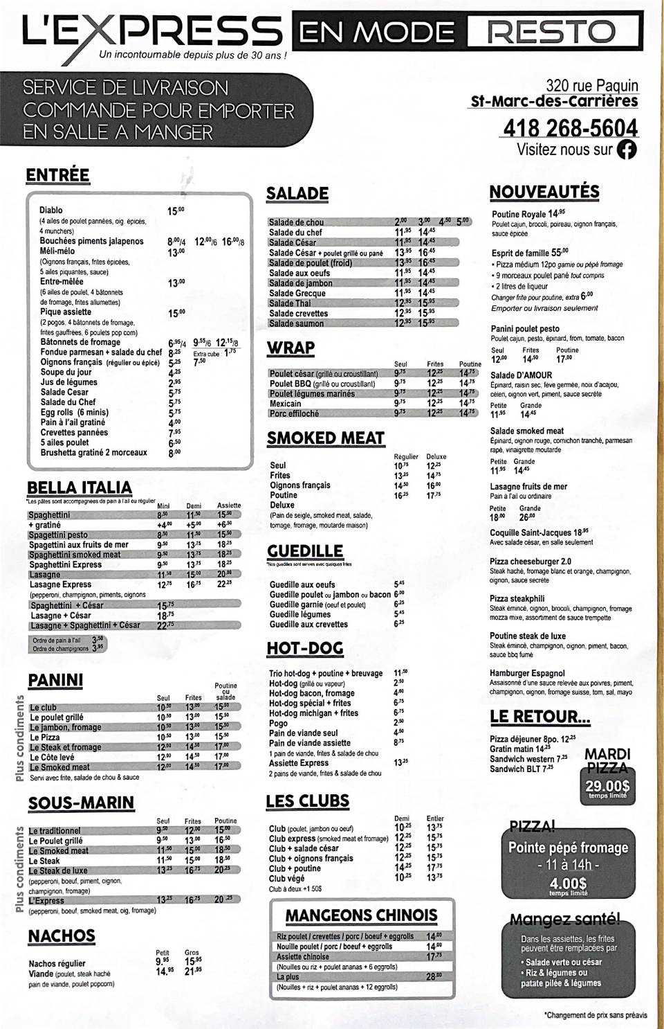 Menu Au Casse Cro Te L Express St Marc Pizzeria Saint Marc Des Carri Res