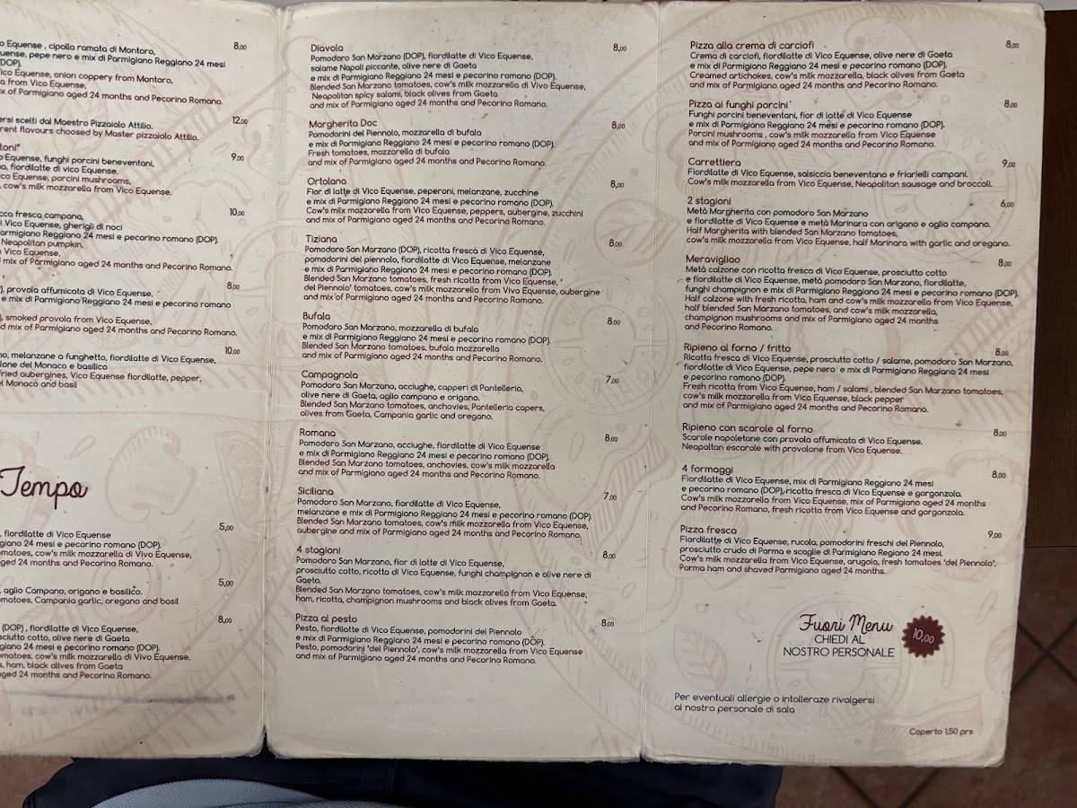 Menu de Pizzeria Da Attilio
