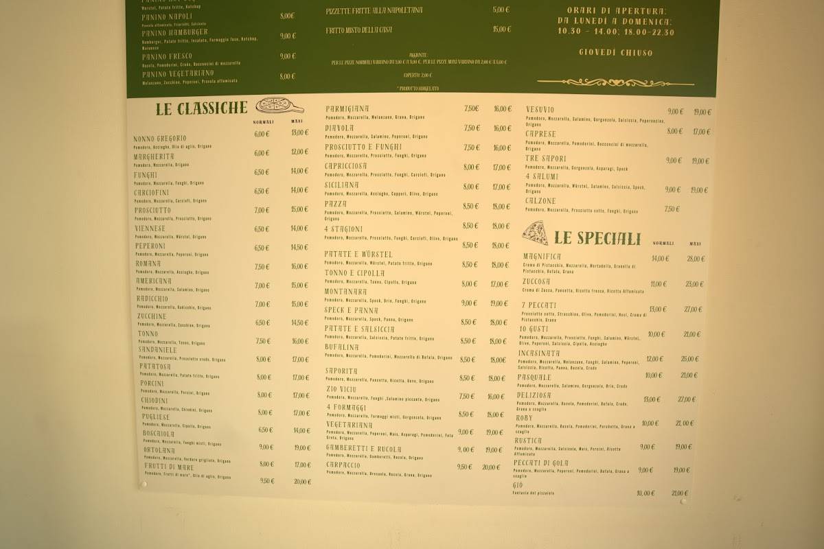 Menu di Pizzeria Da Mario Di Favata Rosario Gioacchino 