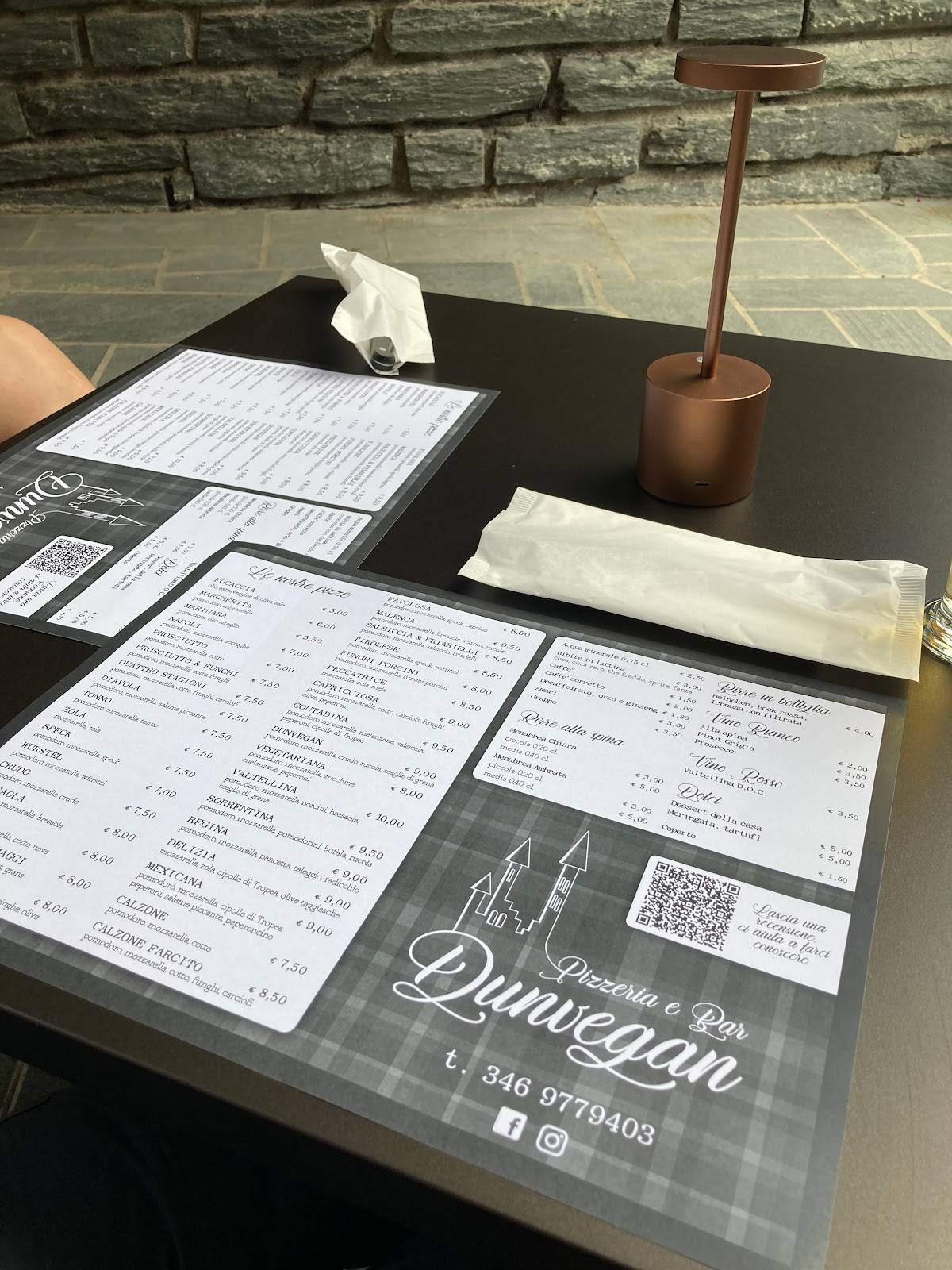 Menu di pizzeria dunvegan 