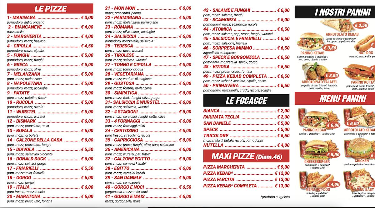 Menu di Pizzeria Egitto - Ciriè 