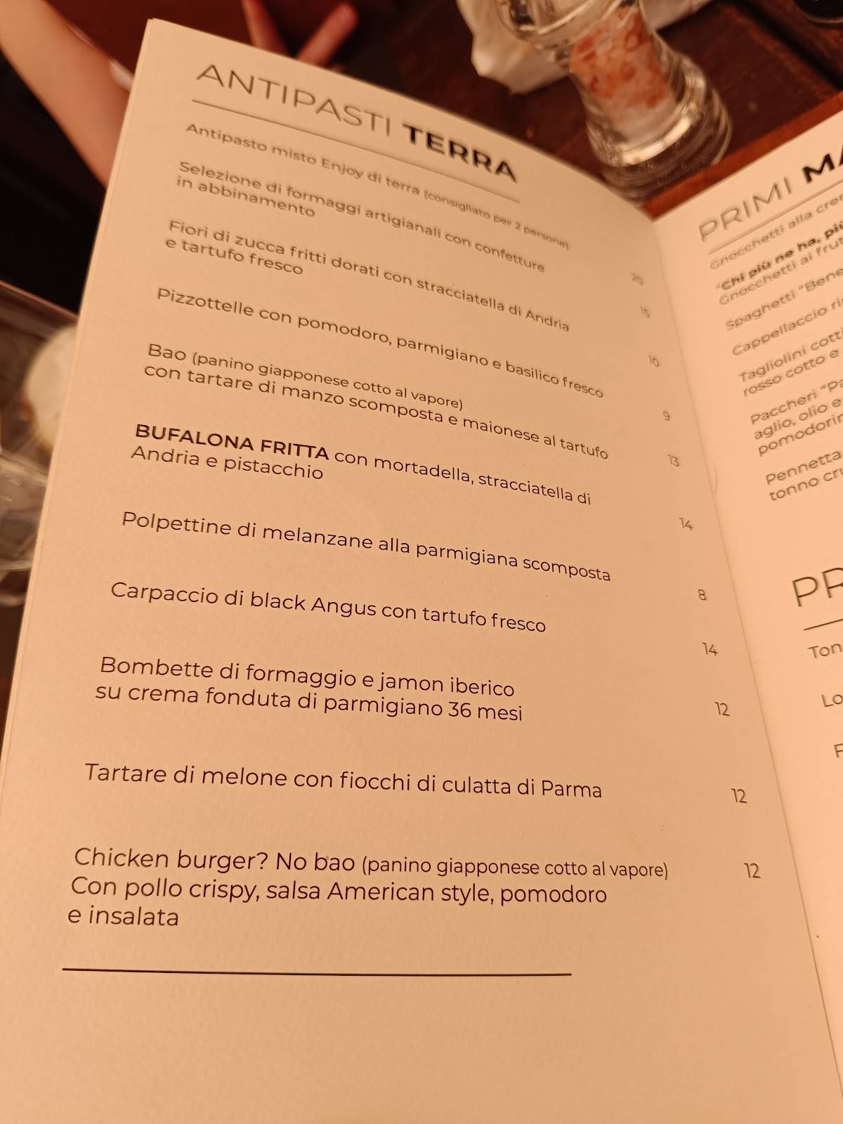 Menu di Enjoy Bracciano 