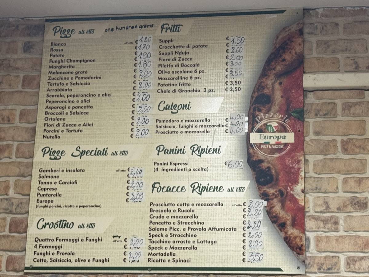 Menu di Pizzería Europa 