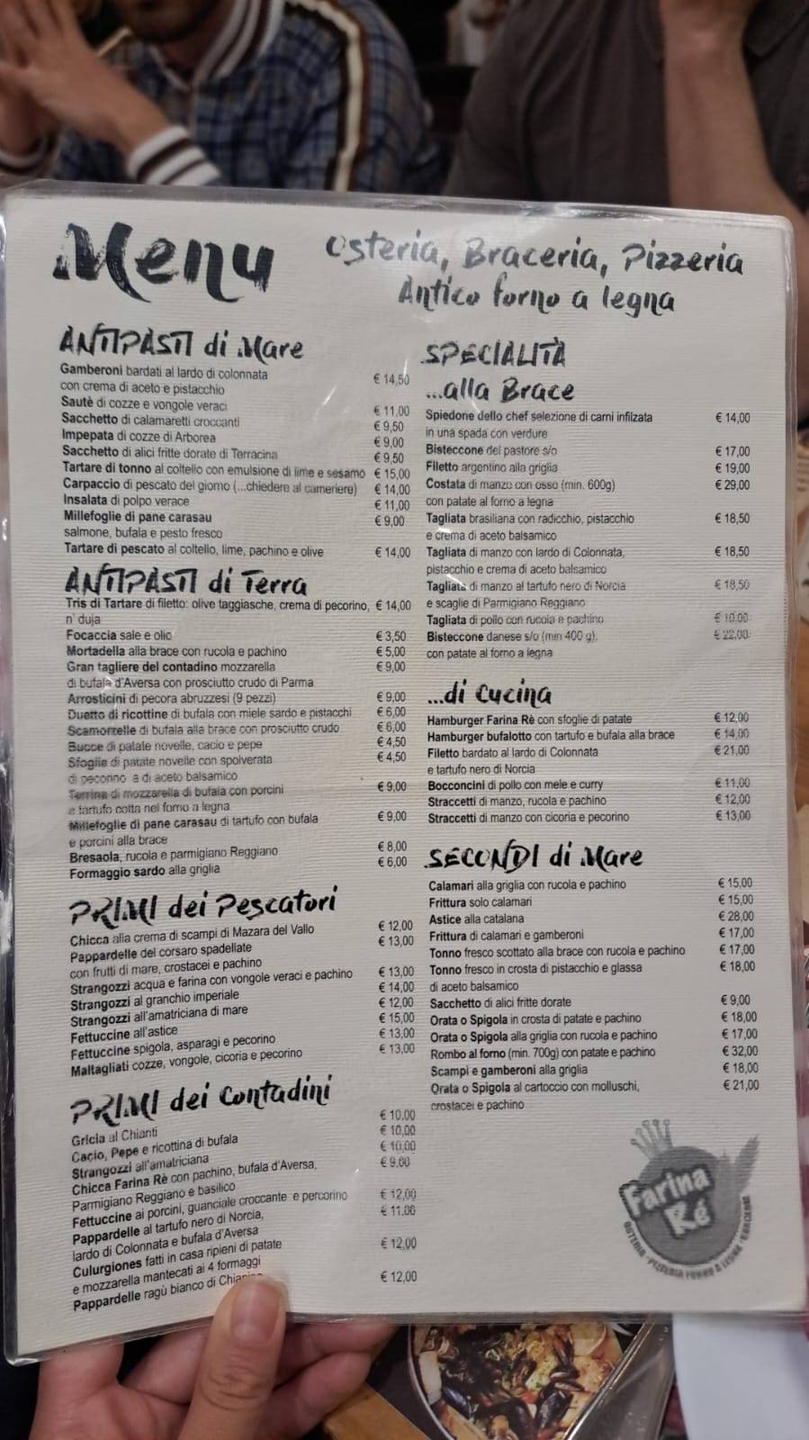 Menu di Pizzeria Farina Ré 