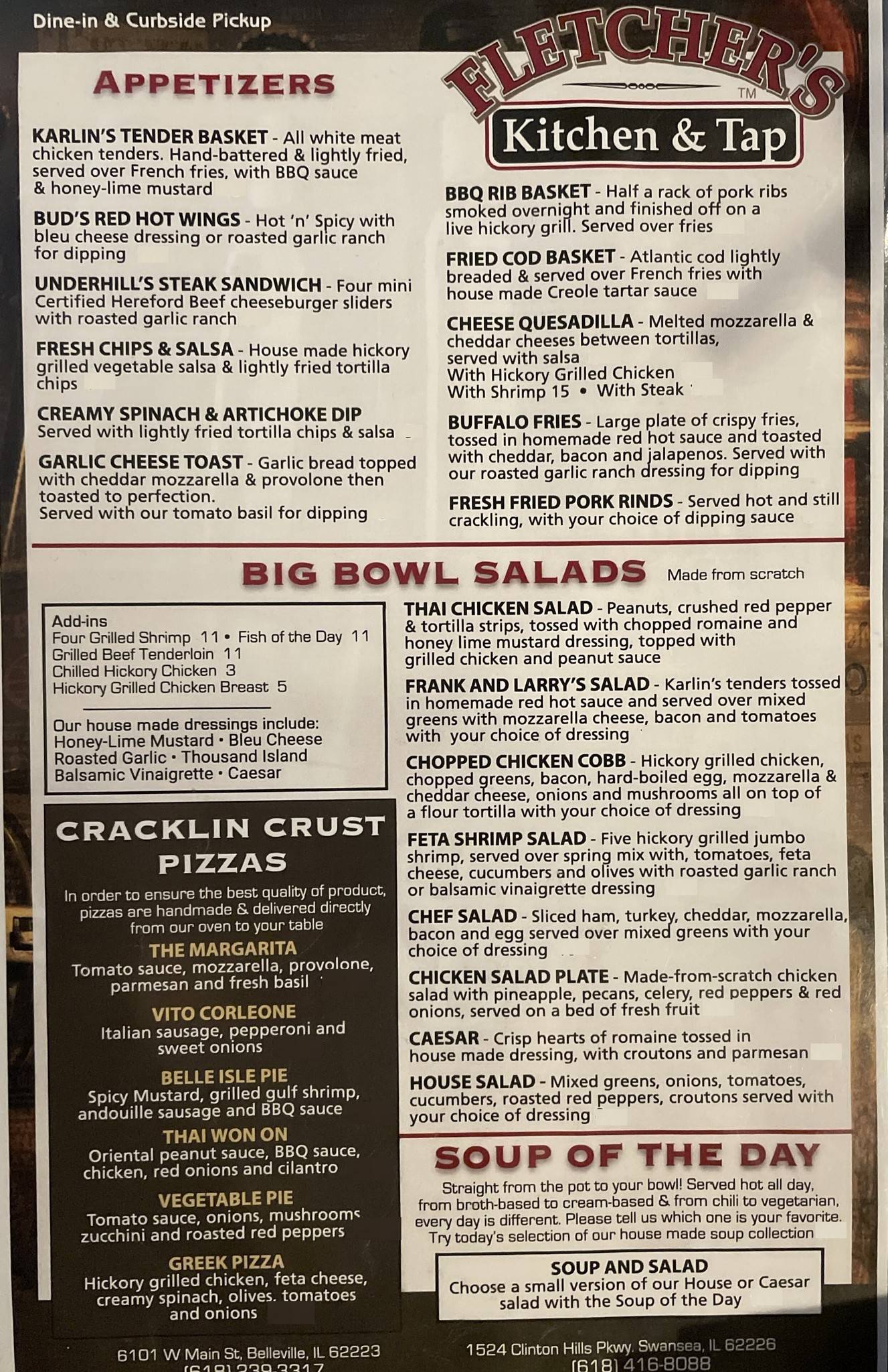 Menu at Fletcher's Kitchen & Tap pizzeria, Swansea