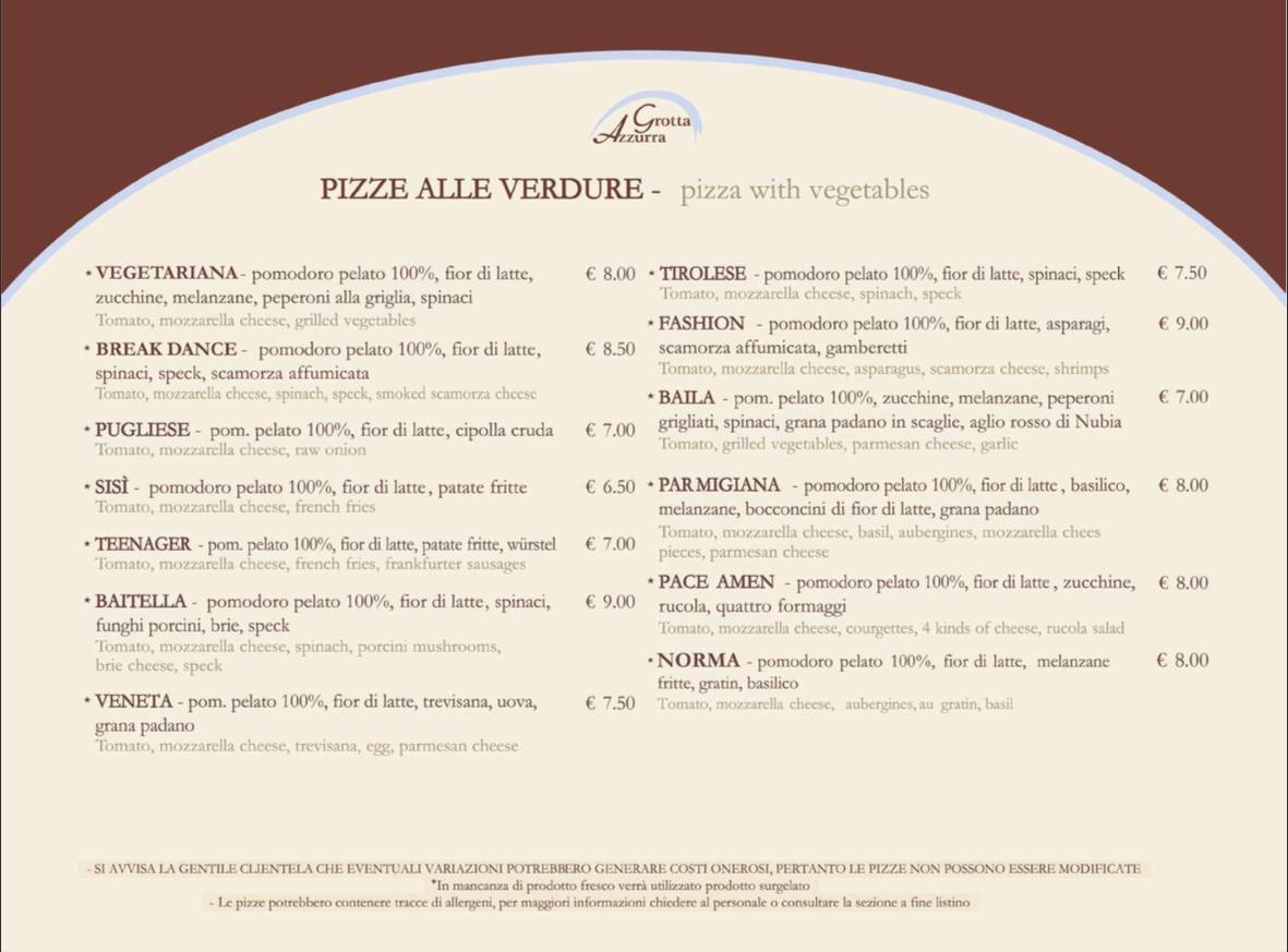 Menu di Pizzeria Grotta Azzurra 