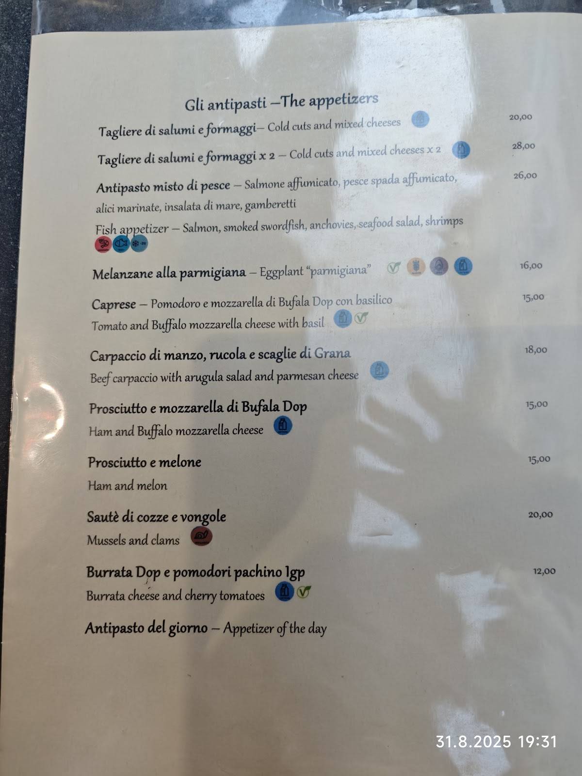 Menu de Hostaria de' Pastini