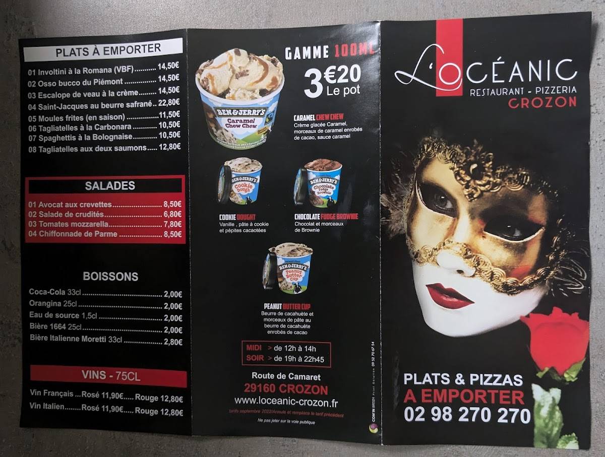 Menu de L'Océanic