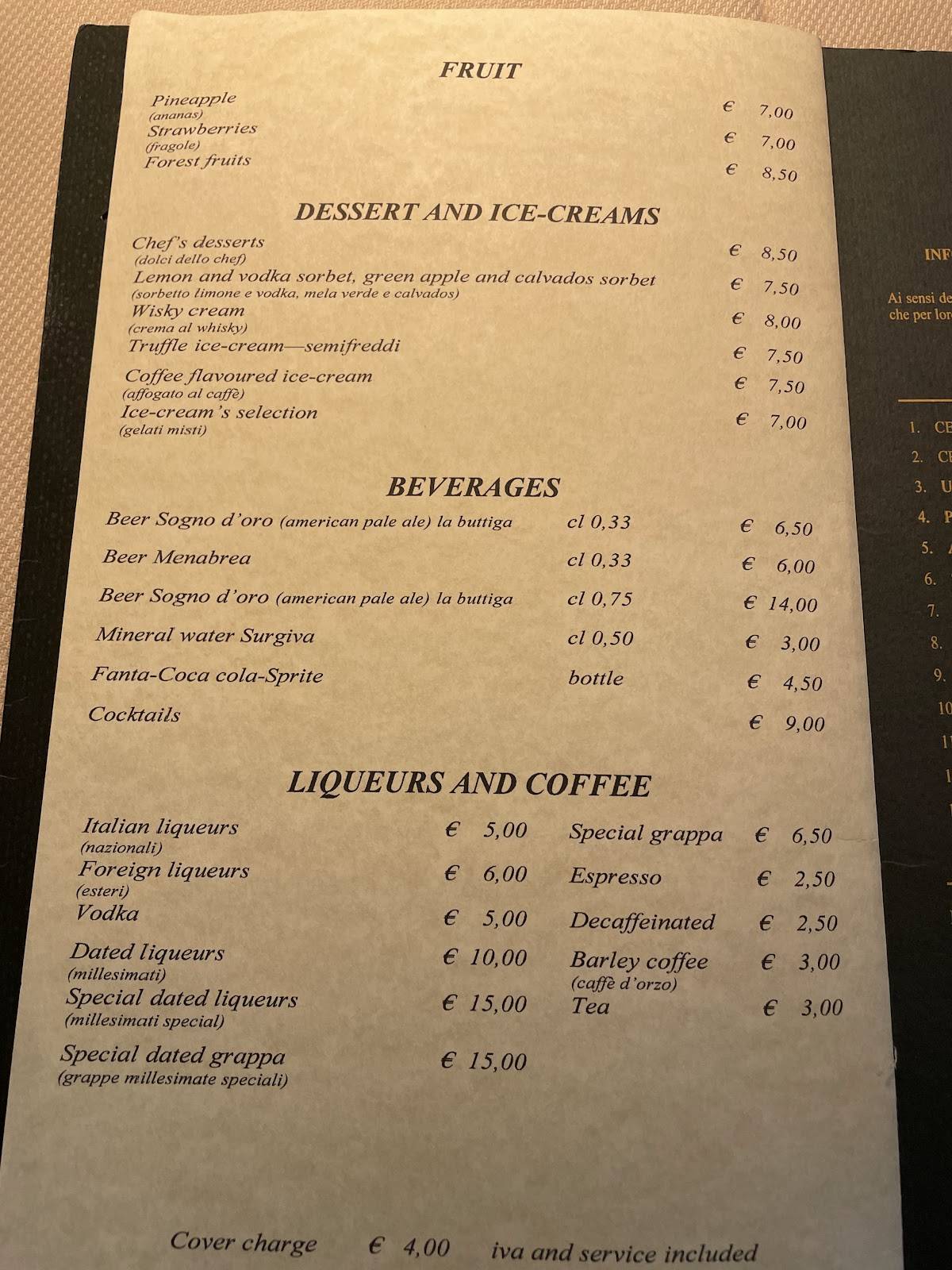 Menu di L'Uccellina 