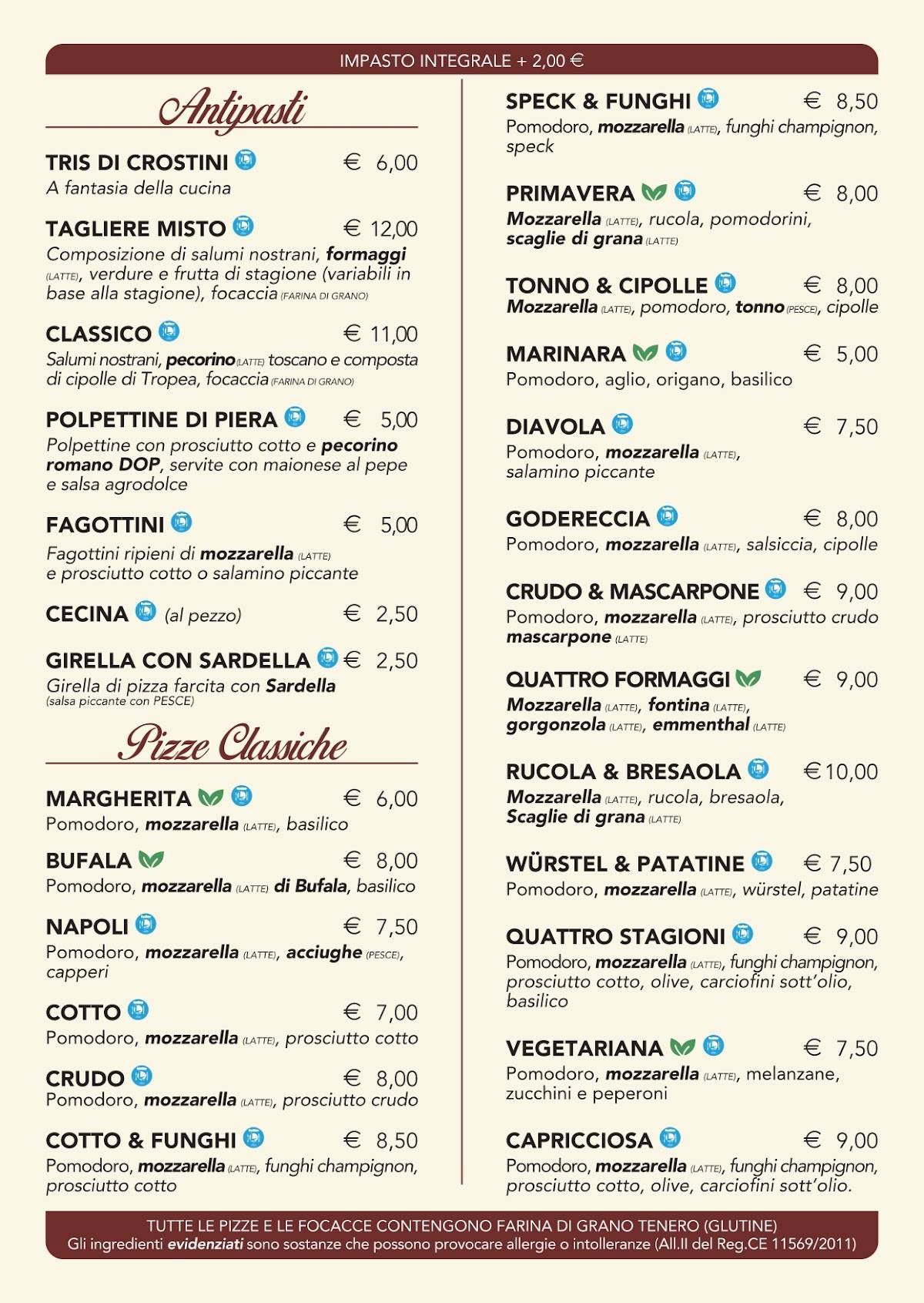 Menu di Pizzeria La Notte 