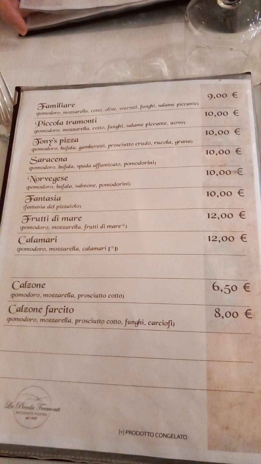 Menu di Pizzeria La Piccola Tramonti 