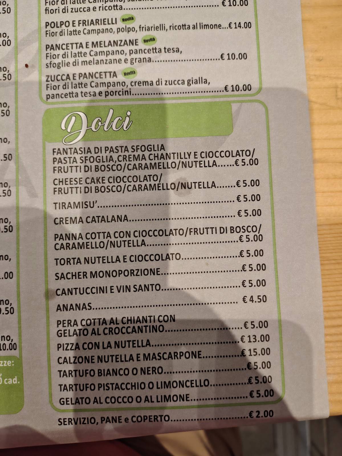 Menu di Pizzeria La Veranda Siena 