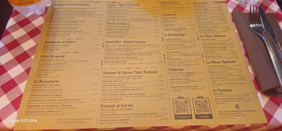Menu di Mastrociccia - Osteria Pizzeria 
