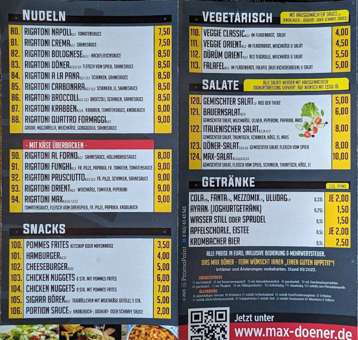 Speisekarte von Max Döner pizza, Lahntal