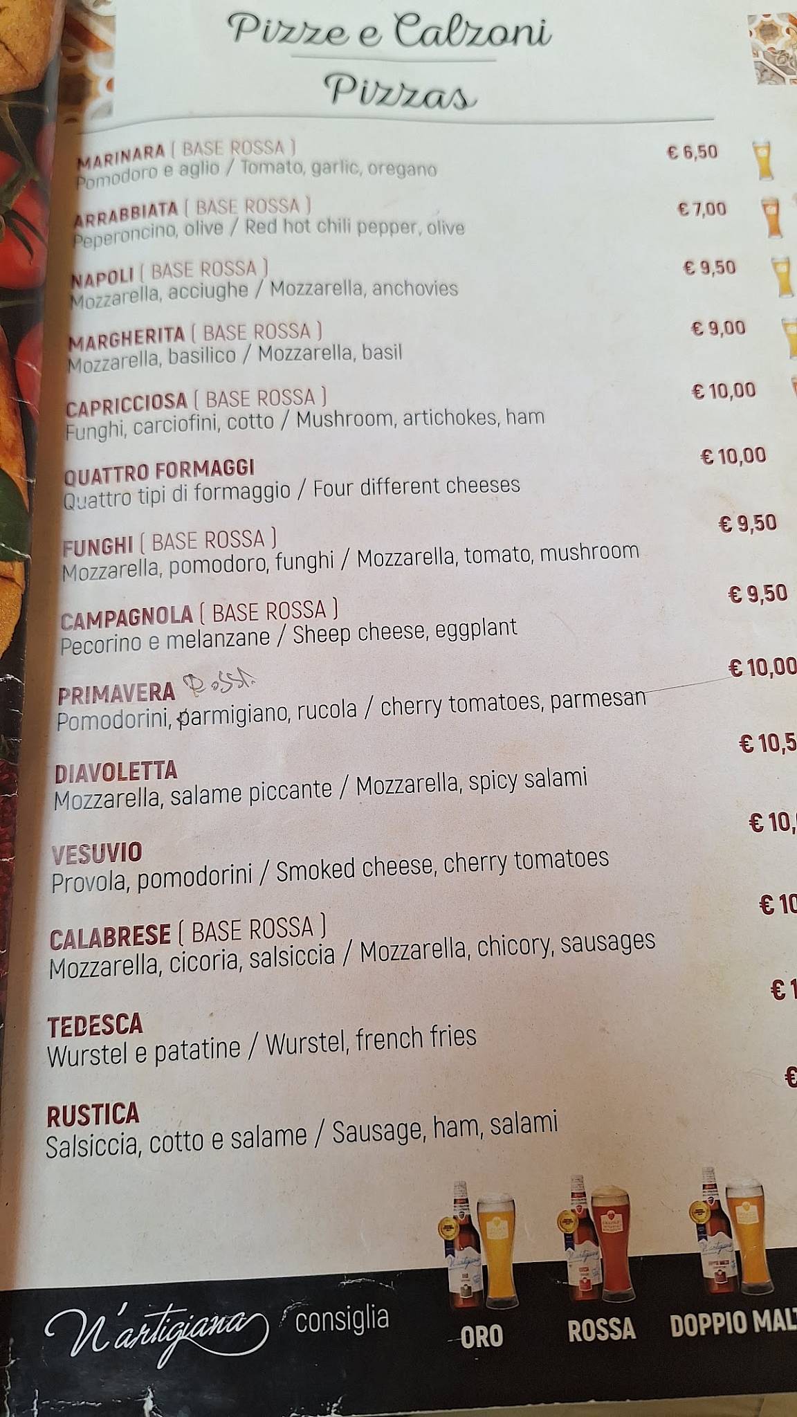 Menu di Pizzéria Napoletana 