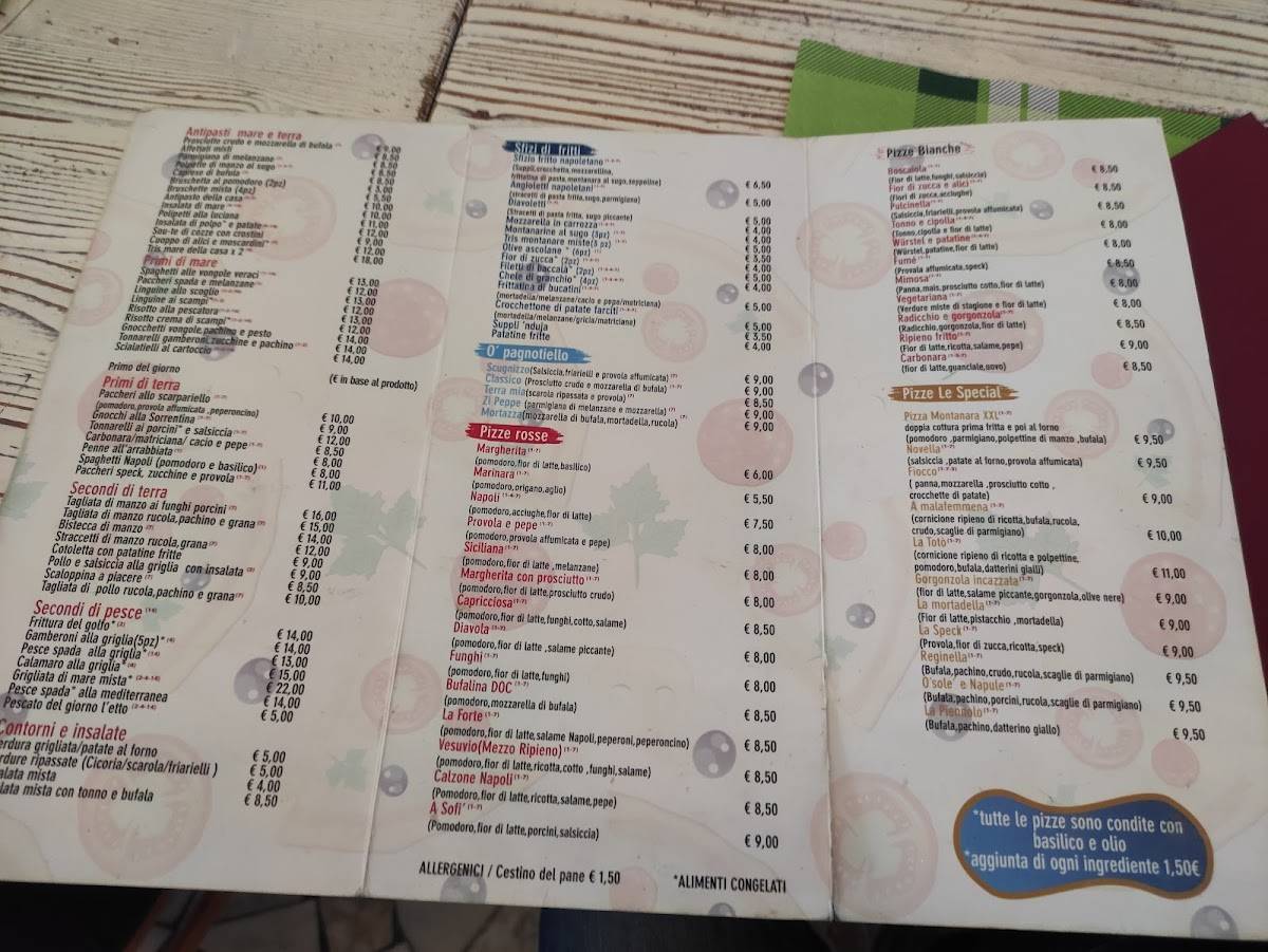 Menu di Pizzeria Napoletana con cucina O' Sole 'e Napule Prenestina 