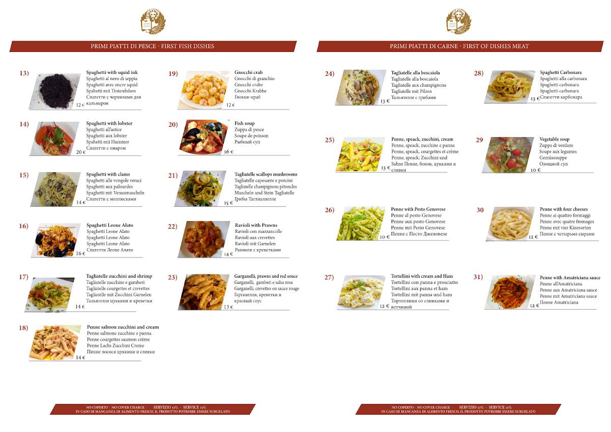 Menu di Osteria Leone Alato 