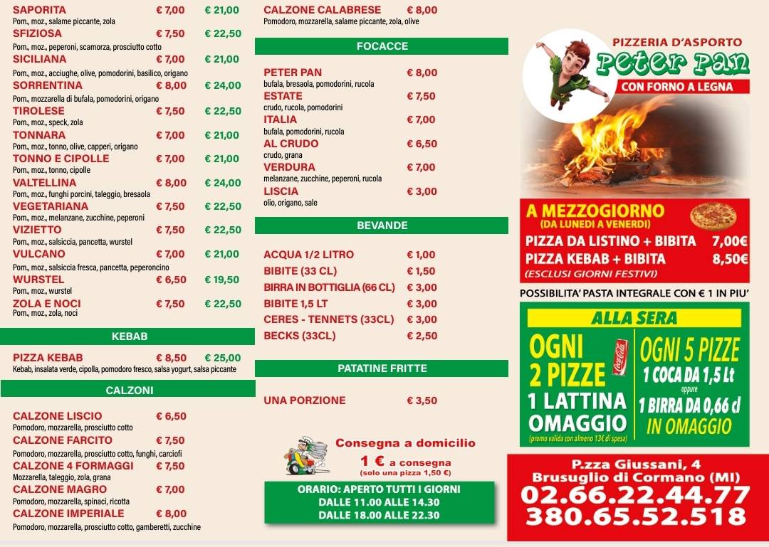 Menu di Pizzeria Peter Pan 
