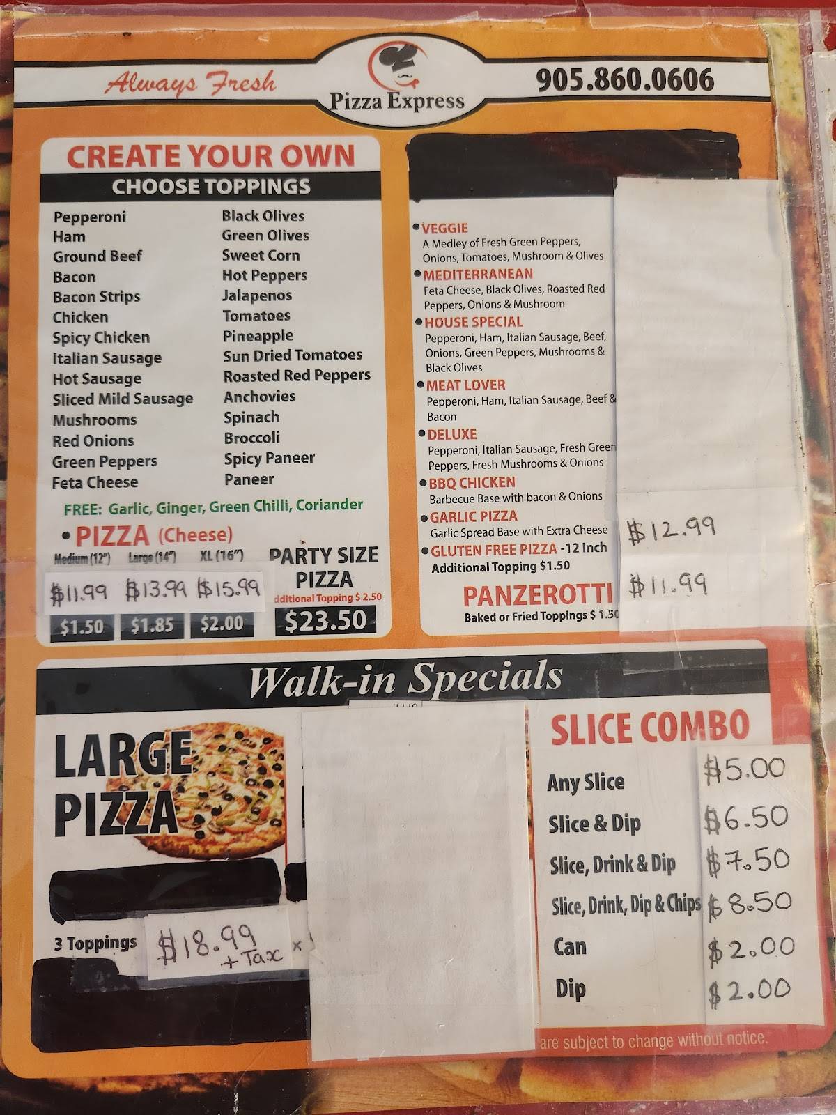 Menu at Pizza Express & Wings pizzeria, Caledon