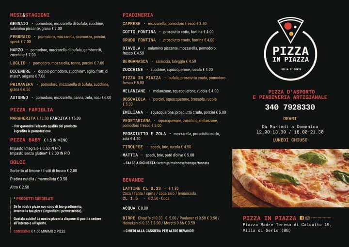 Menu di Pizza in Piazza 