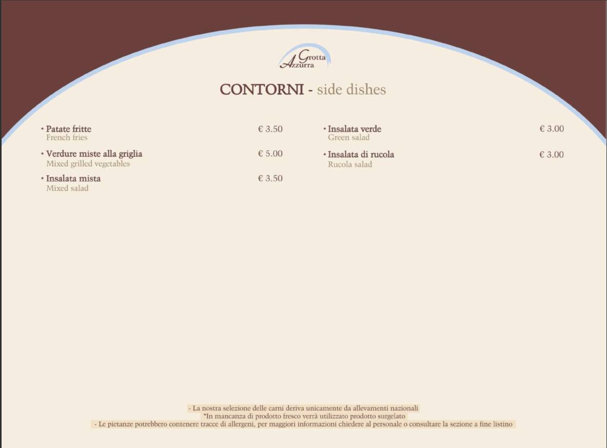 Menu di Pizzeria Grotta Azzurra 