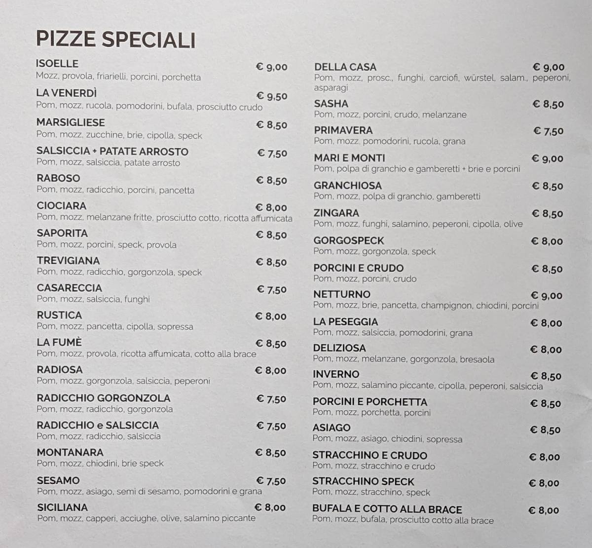 Menu di Pizzeria per asporto "D'Alessio" - SPINEA 