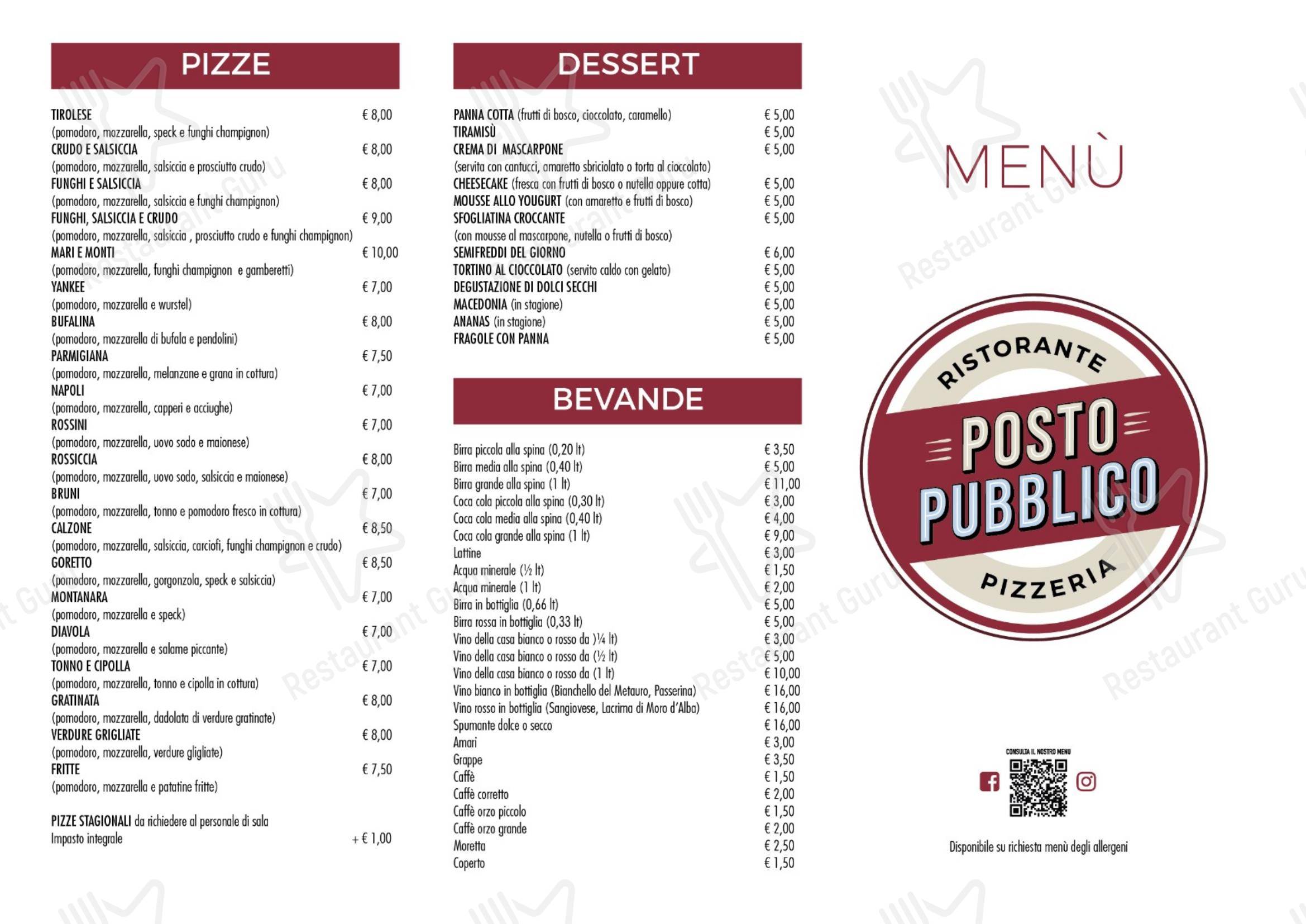 Menu per Pizzeria Posto Pubblico in Borgaccio