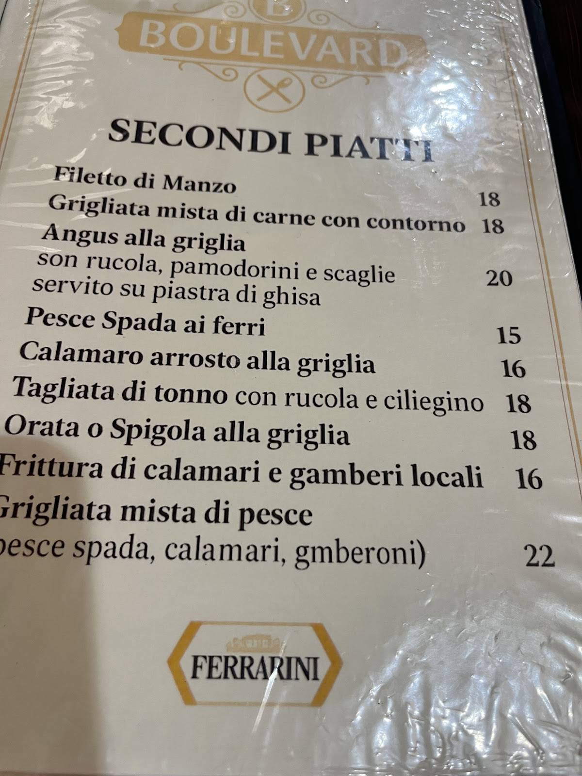 Menu di Pizzeria Ristorante Boulevard 