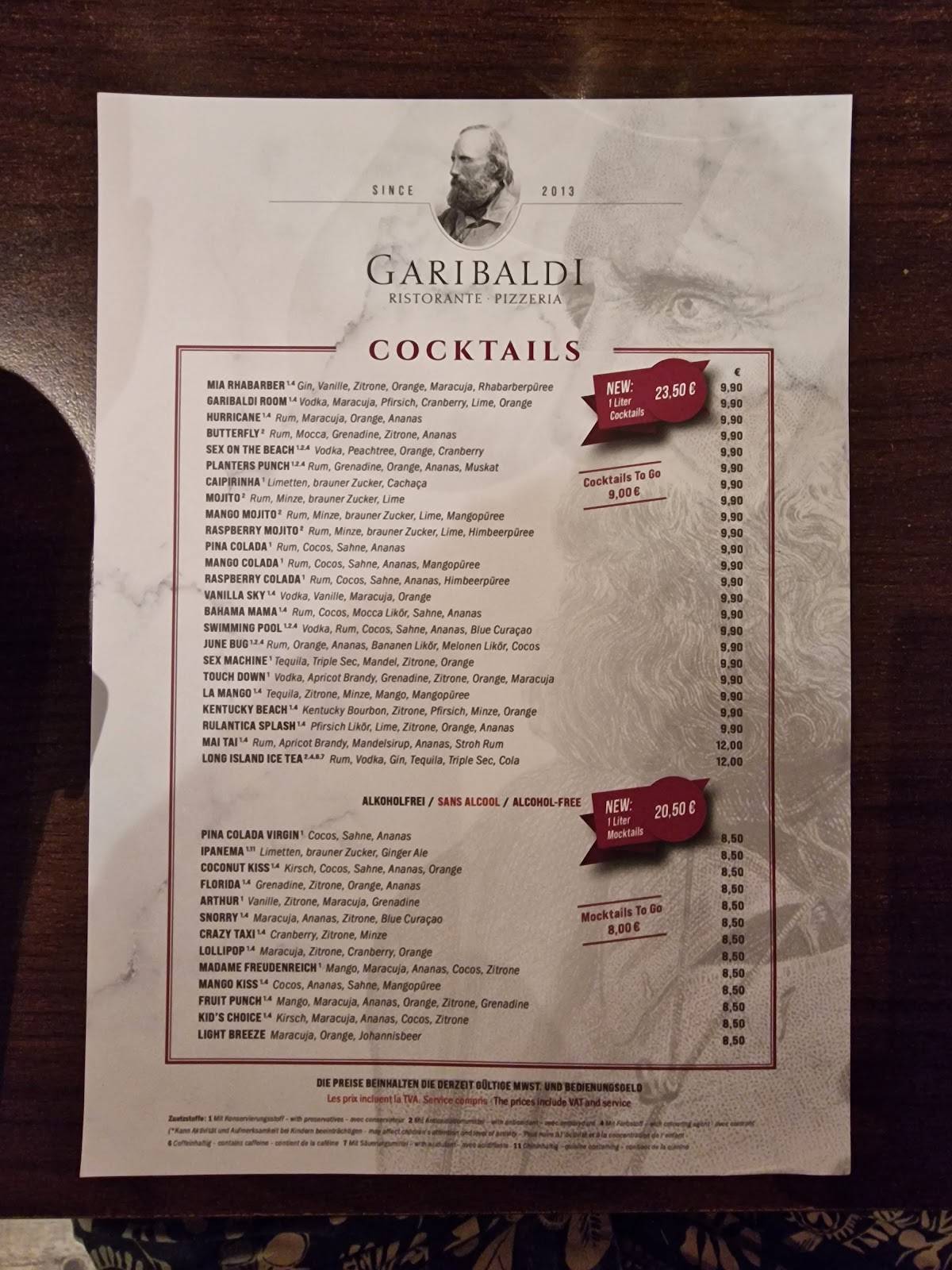 Menu de Pizzeria-Ristorante Garibaldi