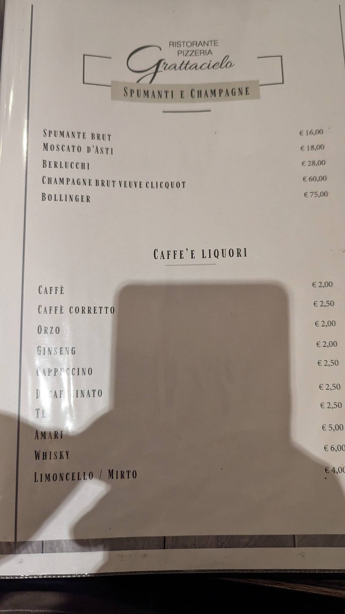 Menu di Ristorante Pizzeria Grattacielo 