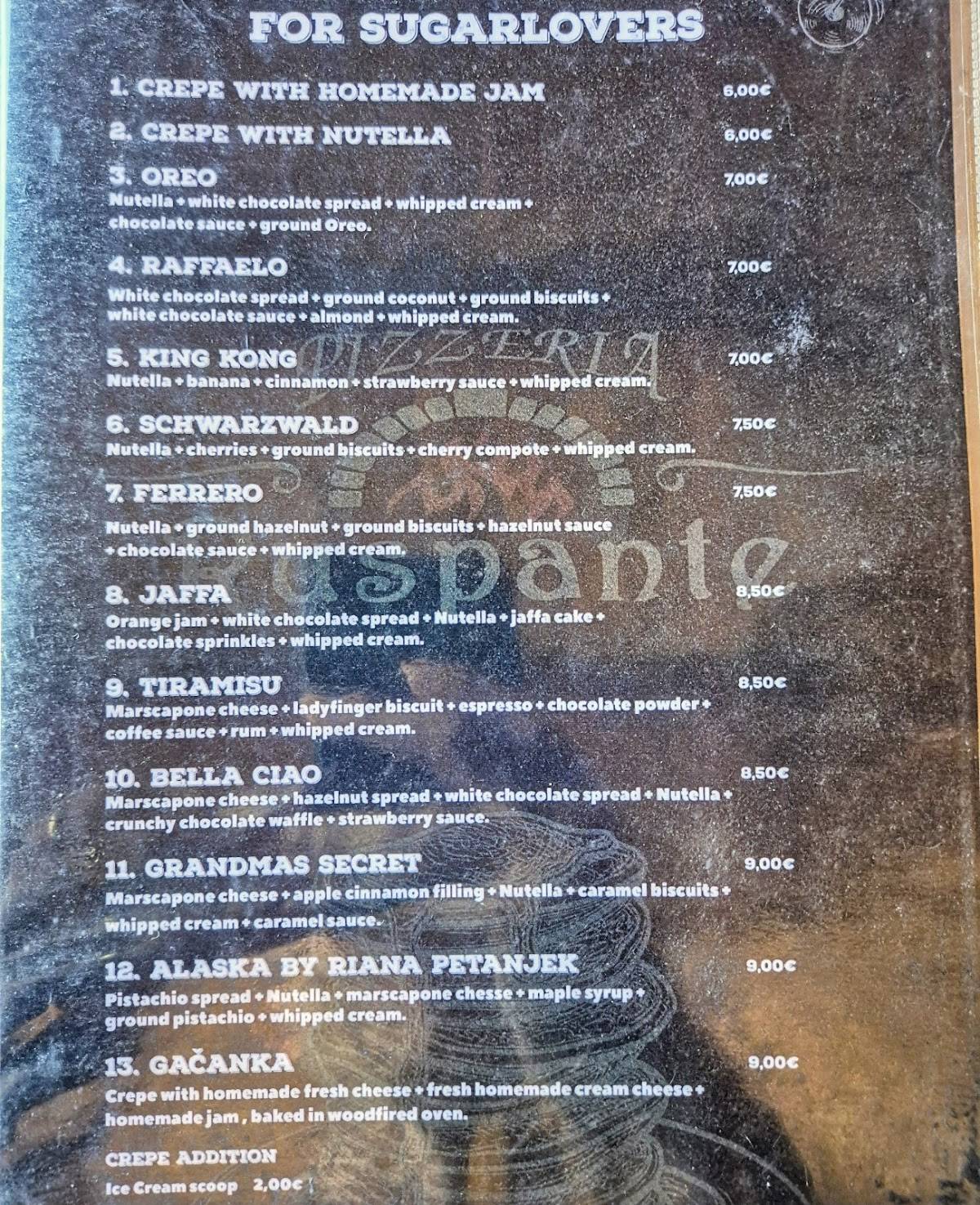 Menu de Pizzeria Ruspante