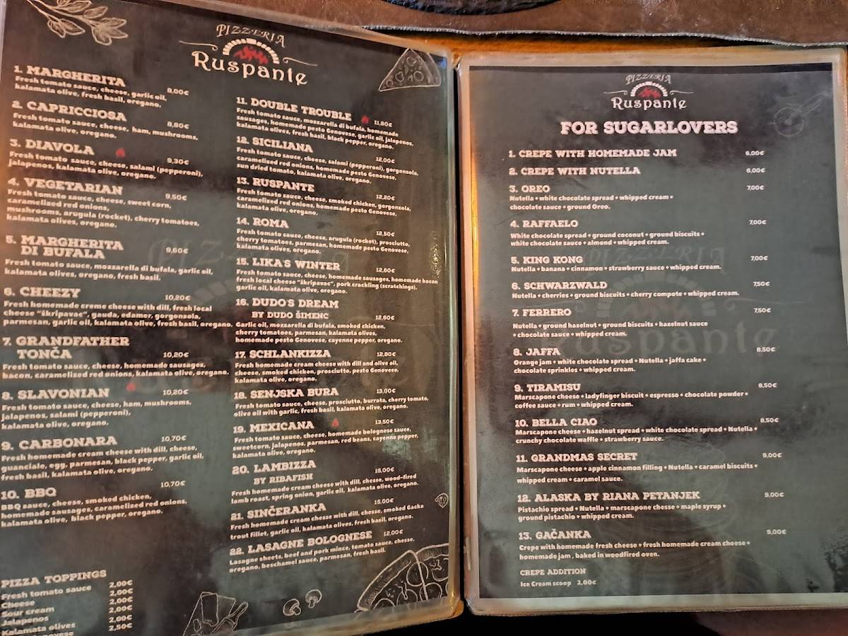 Menu de Pizzeria Ruspante