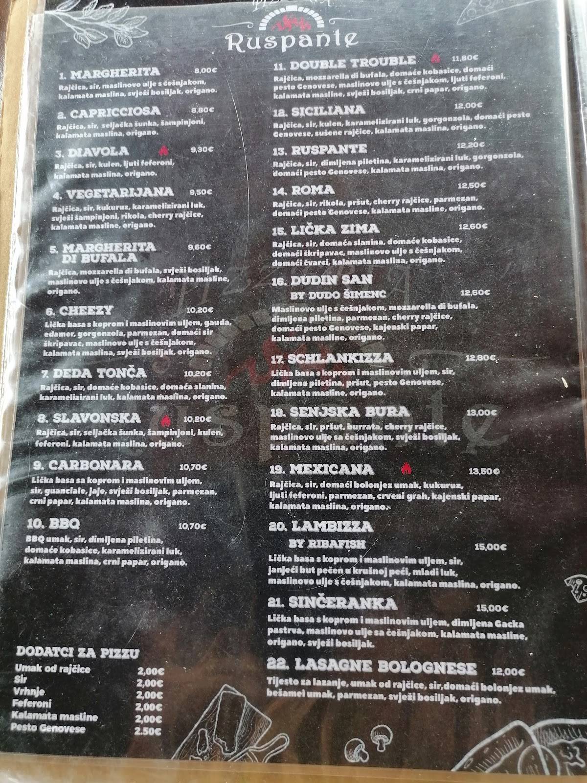 Menu de Pizzeria Ruspante