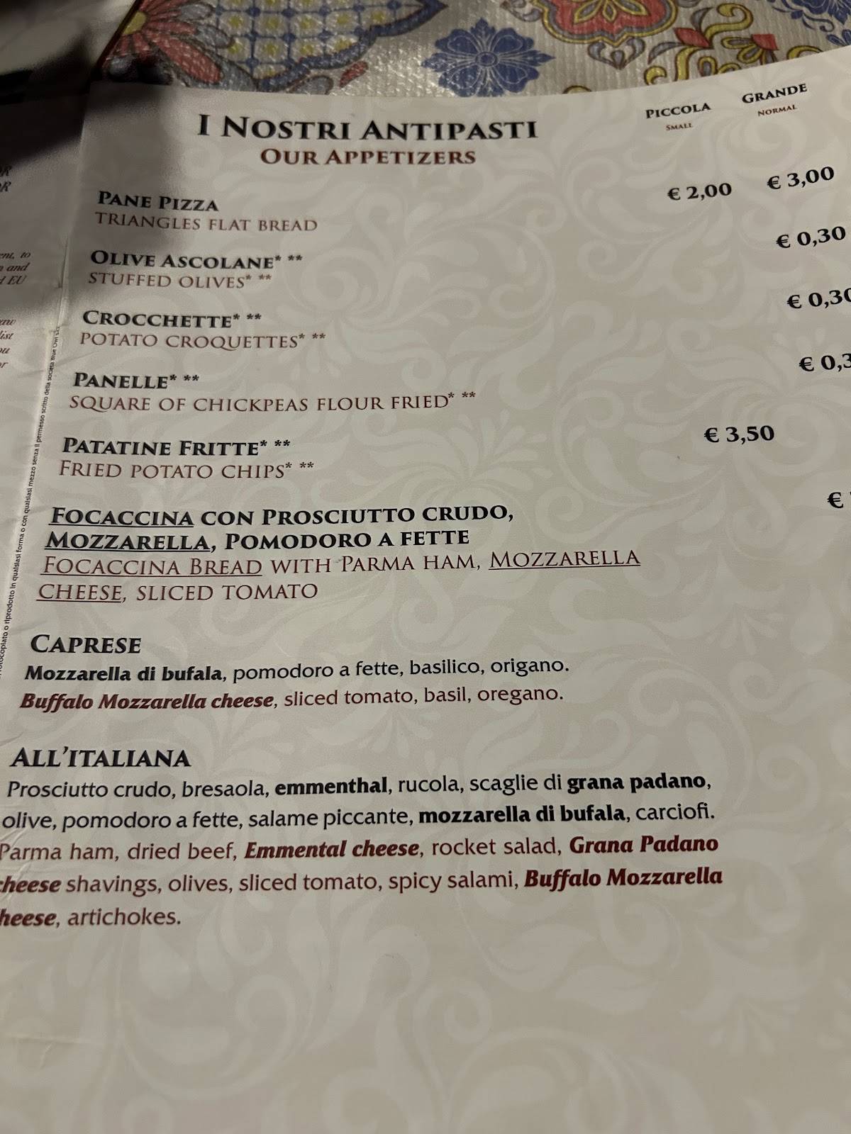 Menu di Pizzeria Steripinto 