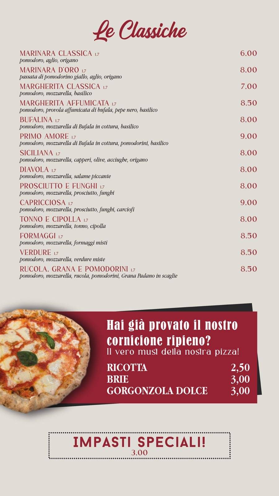 Menu di Pizzeria Via Roma Maniago 