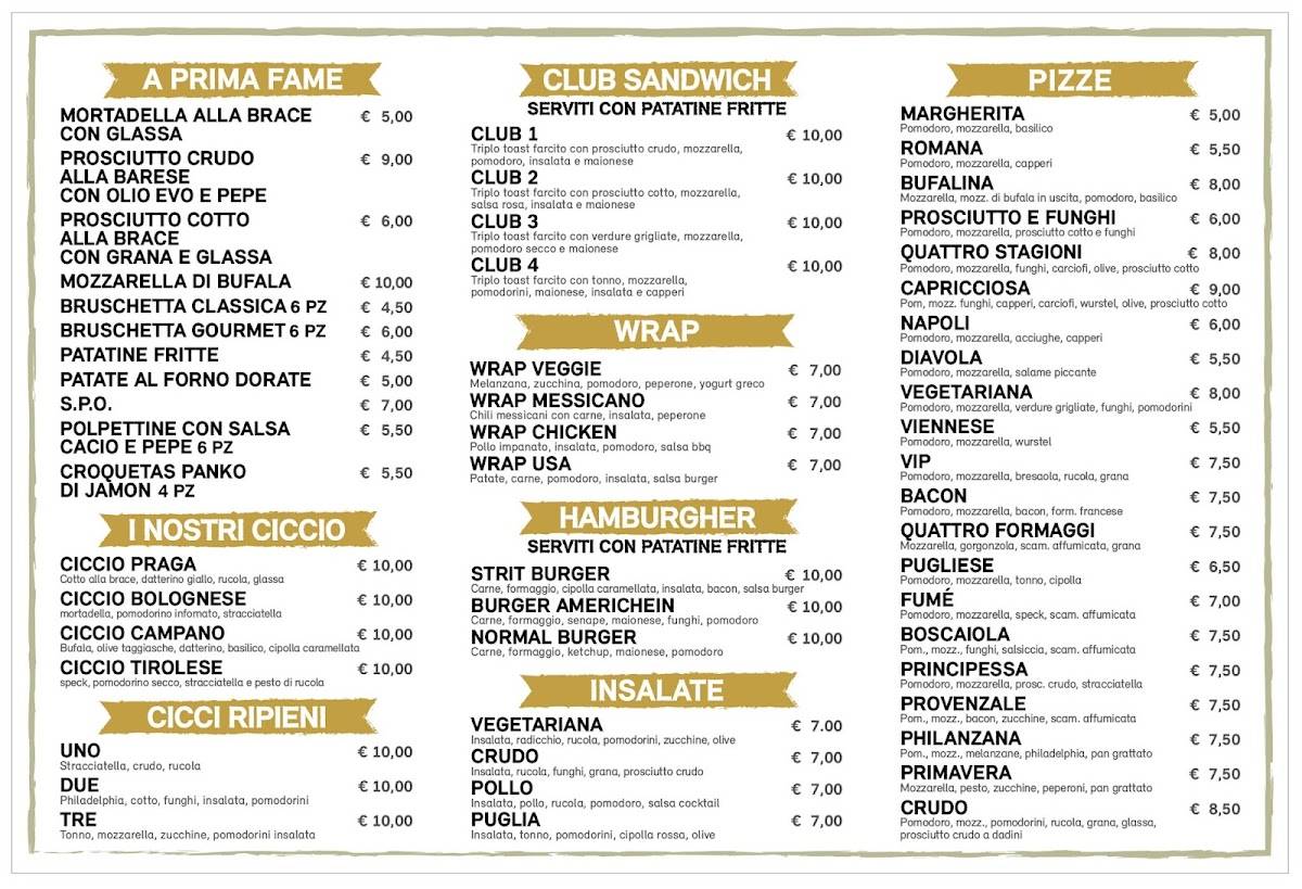 Menu di Pizzeria e... Nan á Strit 