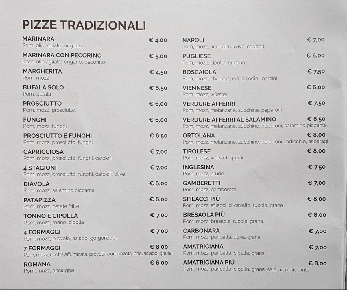 Menu di Pizzeria per asporto "D'Alessio" - SPINEA 