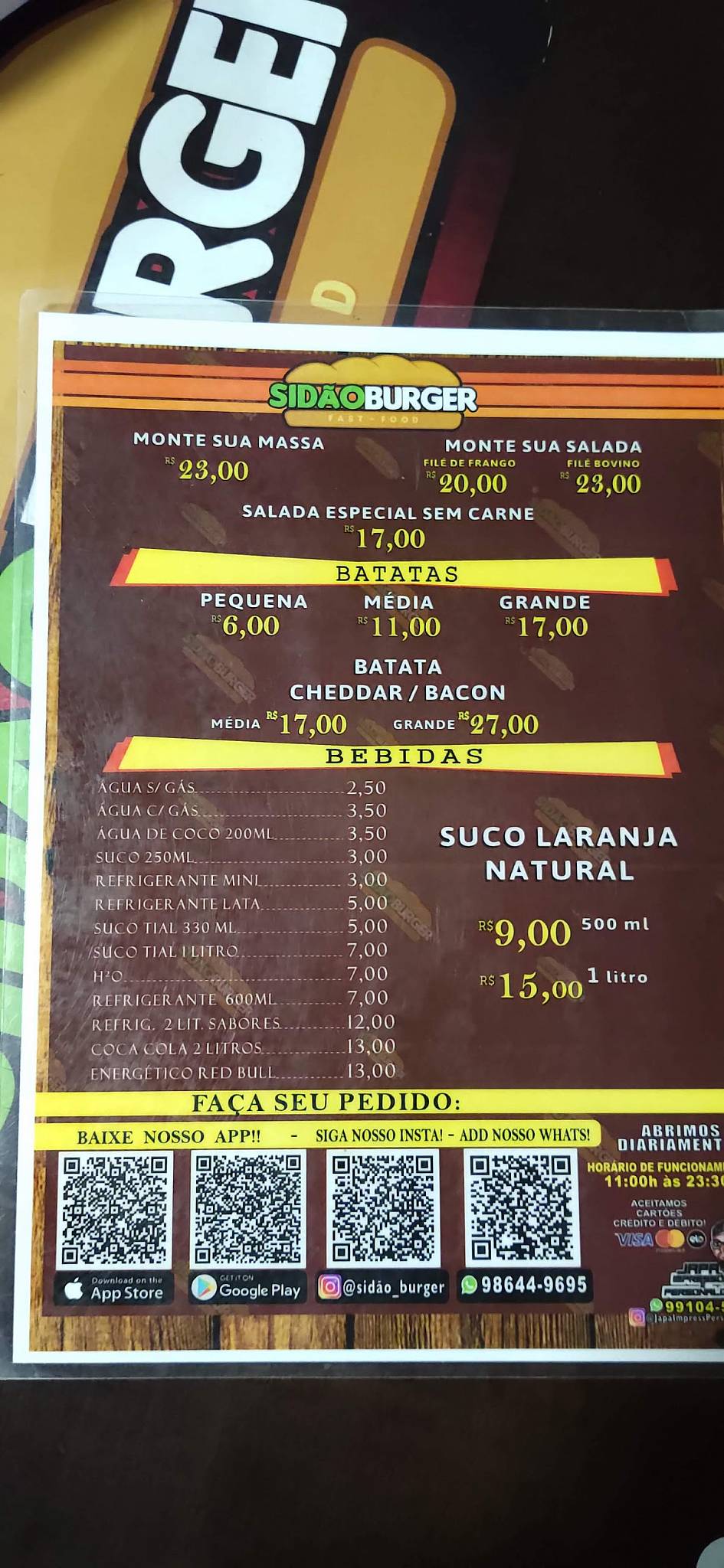 Sidão Burger cardápio