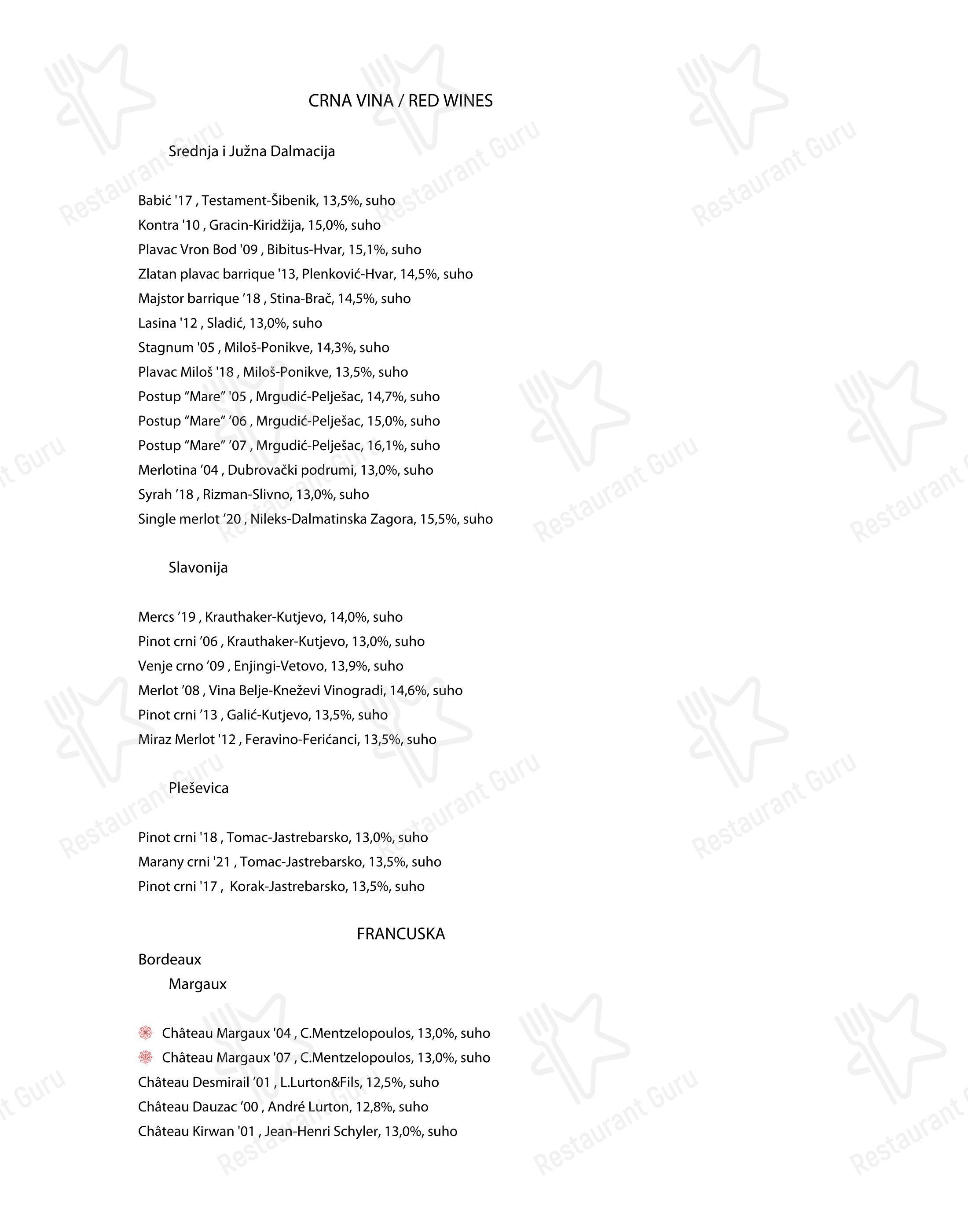 Menu di Plavi podrum - Menu