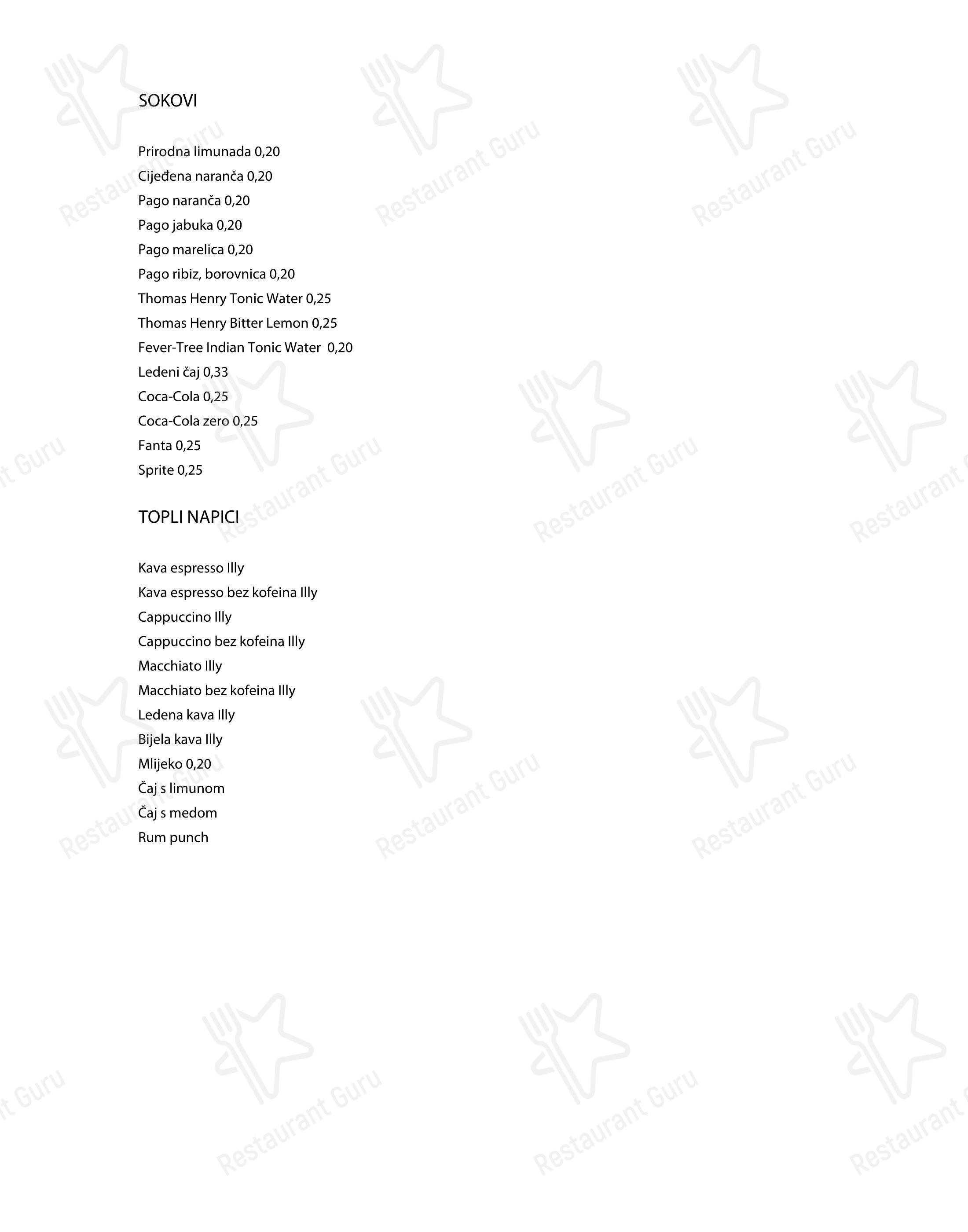 Menu di Plavi podrum - Menu