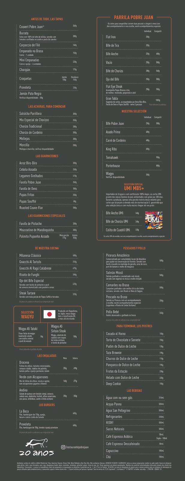 Pobre Juan cardápio