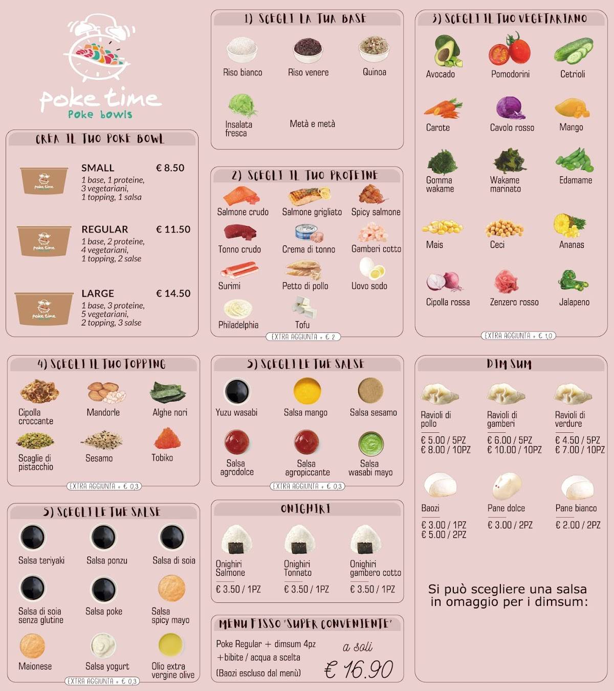 Menu di Poke Time - poke bowls - ravioli 